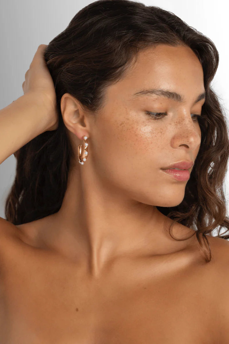 1975 Collection - Pearl Gold Hoop Earrings