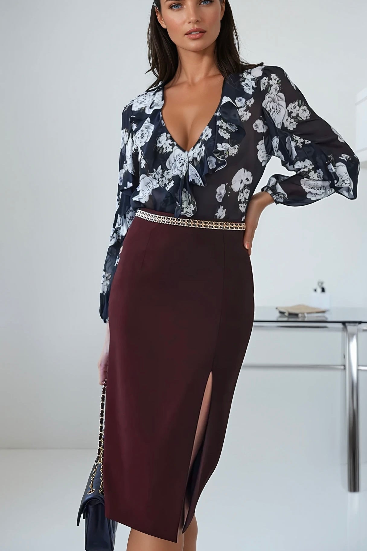 Generation Love - Margery Chains Crepe Midi Skirt