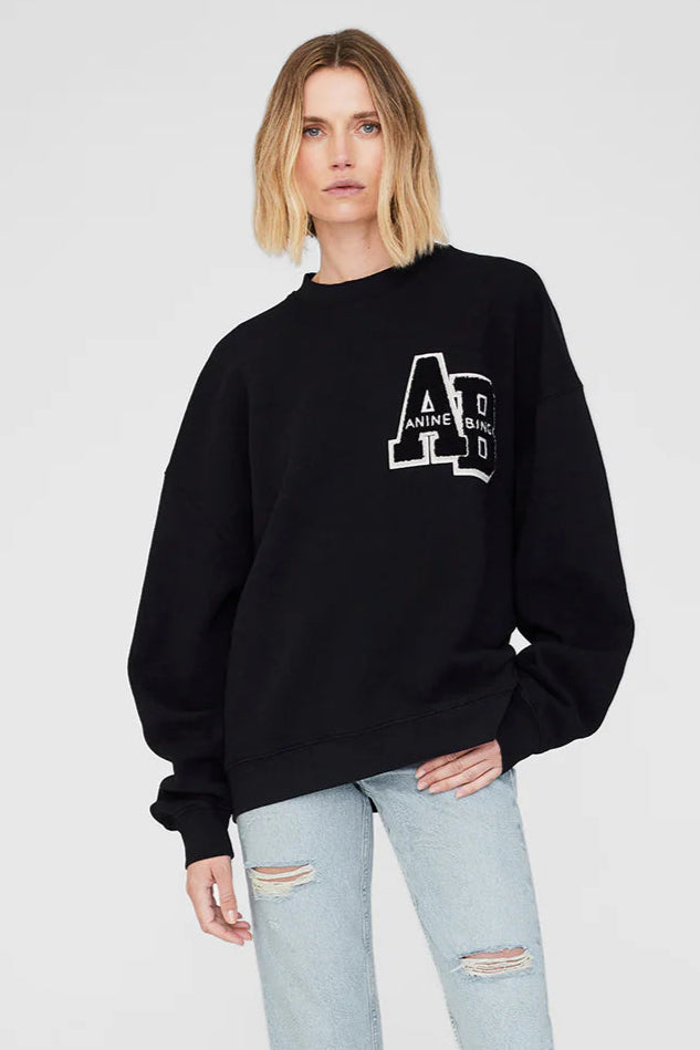 Anine Bing - Miles Black Letterman Oversized Sweat