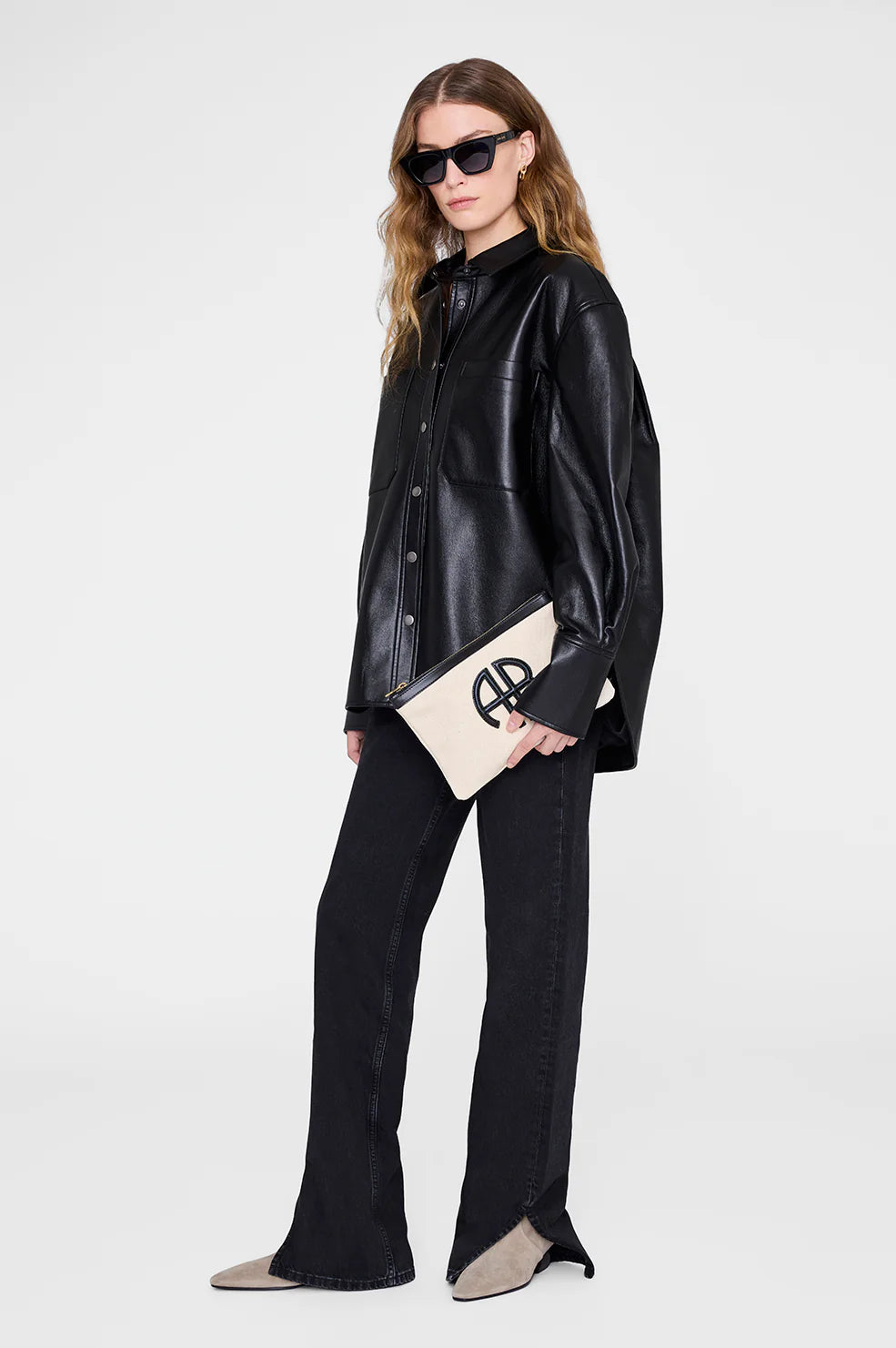 Anine Bing - Lili Pouch Natural Canvas w Black