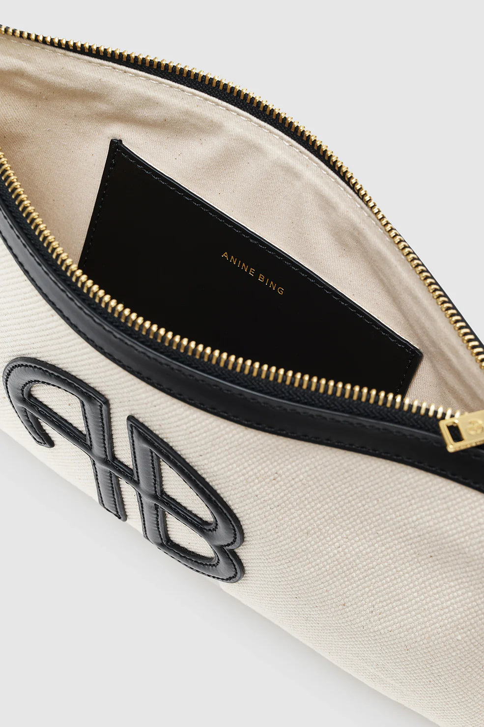 Anine Bing - Lili Pouch Natural Canvas w Black