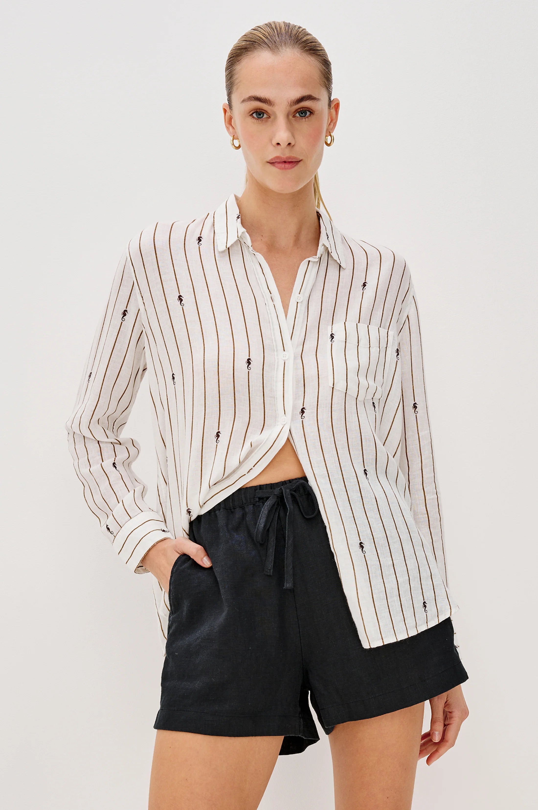 Rails - Charli Striped Seahorses Shirt