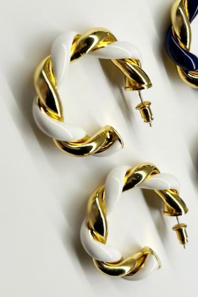 1975 Collection - Large Enamel & Gold Twist Hoop Earrings