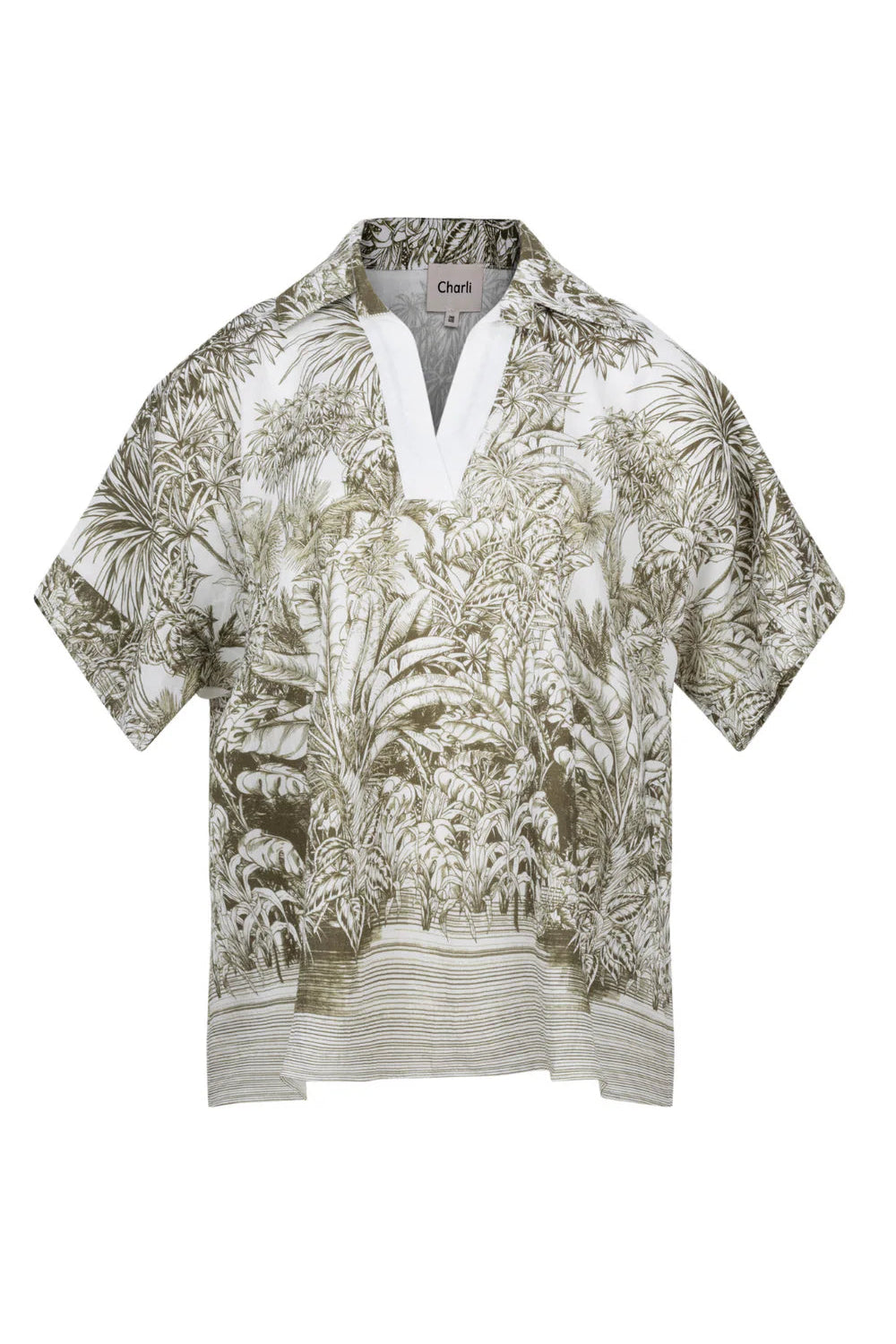Charli - Stella Palm Print Collar Top