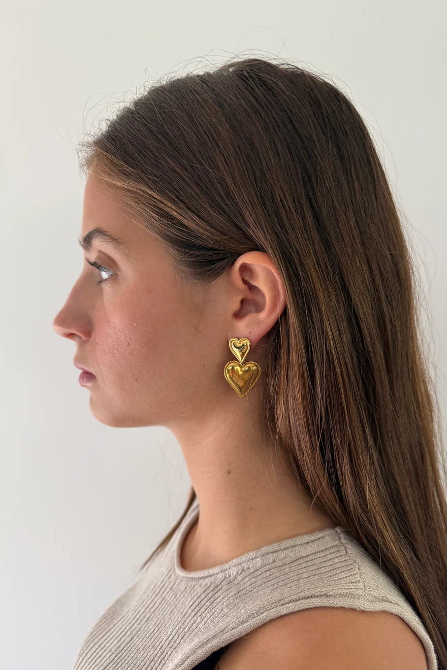 1975 Collection - Double Heart Gold Earrings