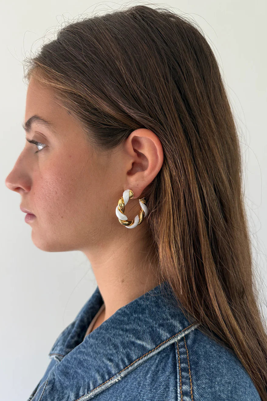 1975 Collection - Large Enamel & Gold Twist Hoop Earrings