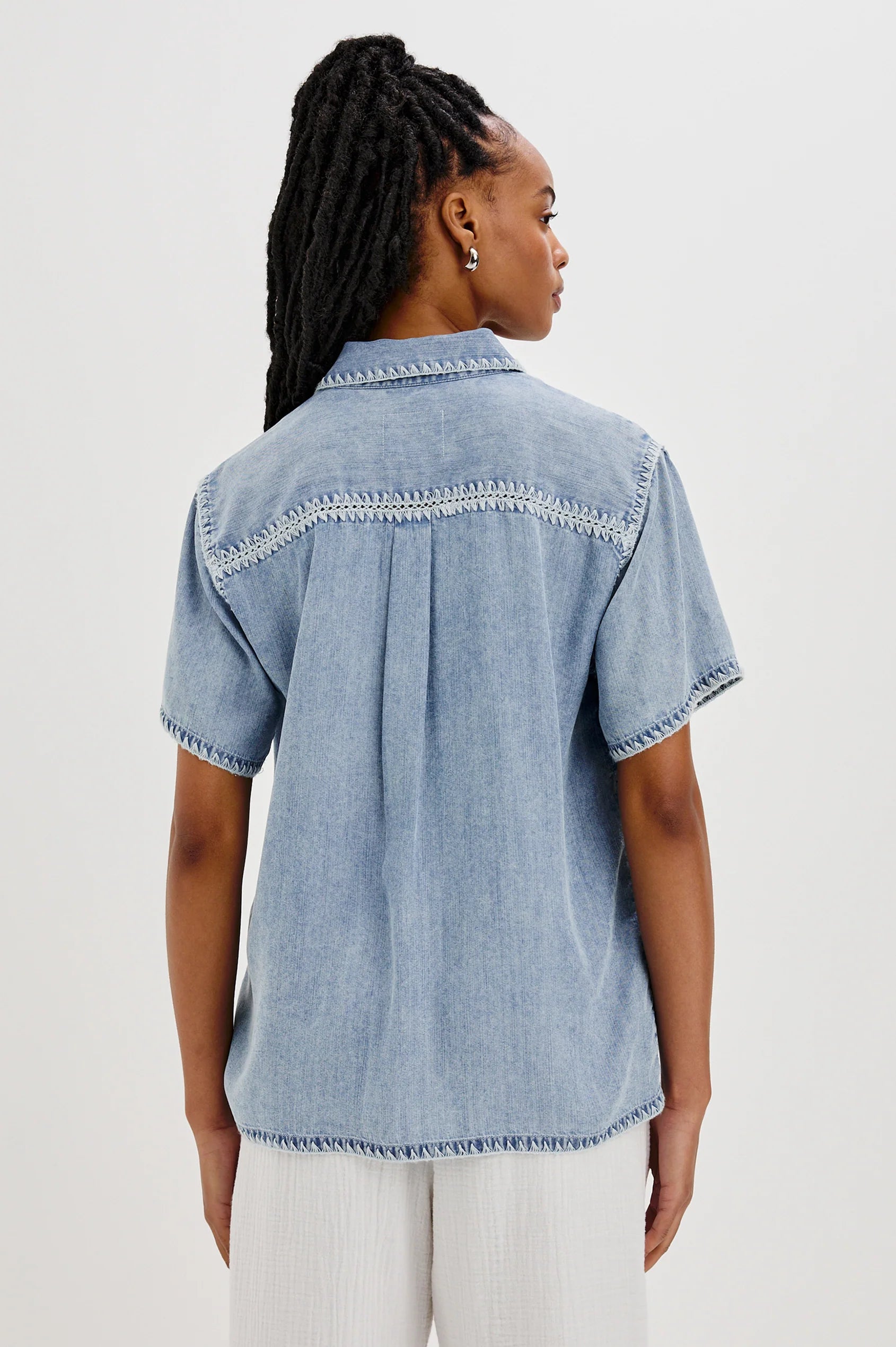 Rails - Lea Short Sleeve  Blanket Stitch Denim Shirt