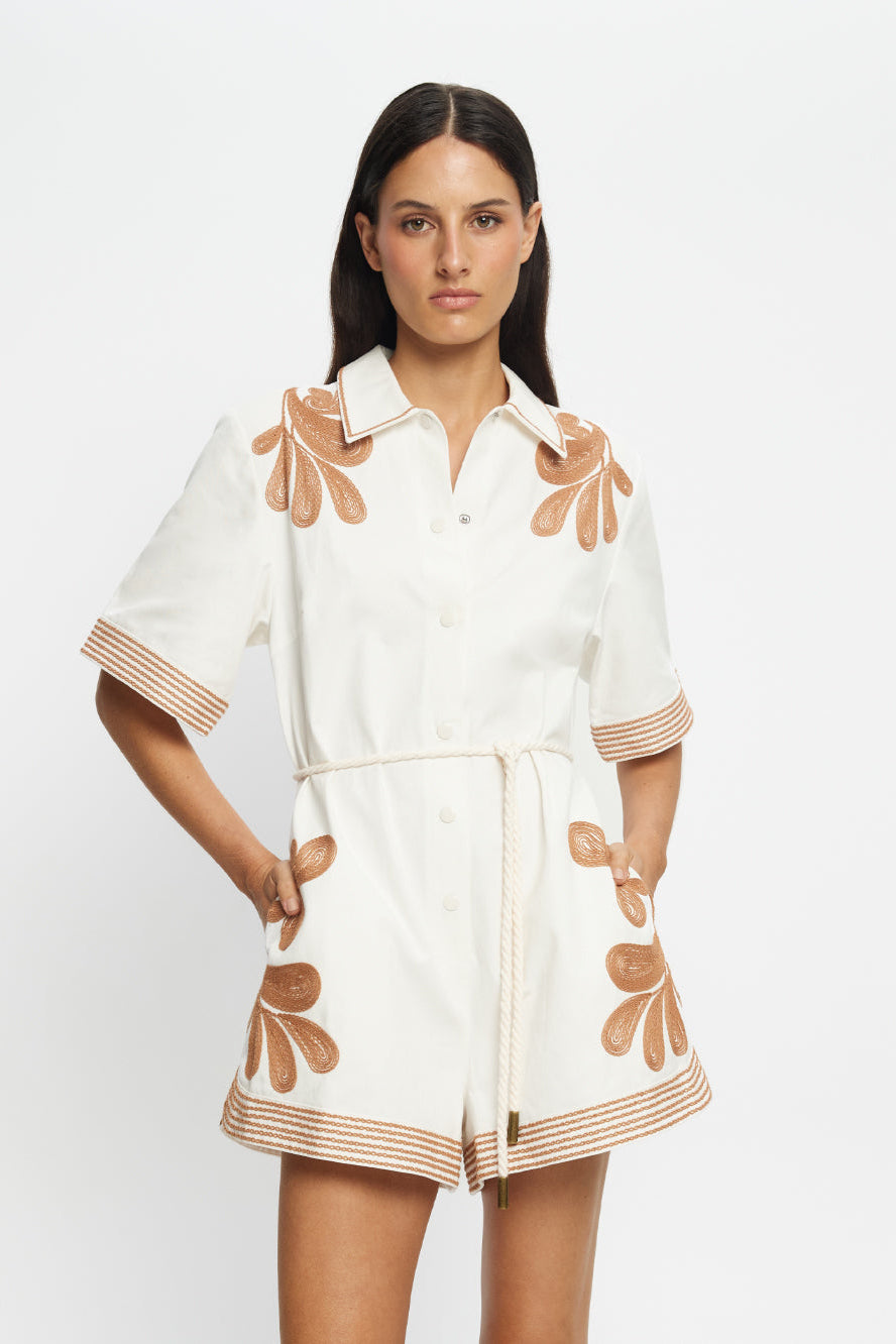 Kivari - Moni Brown Embroidered Playsuit
