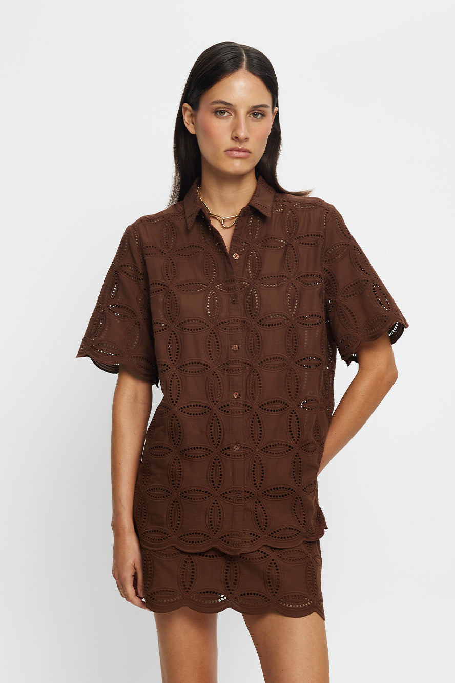 Kivari - Rio Broiderie Anglaise Mocha Shirt