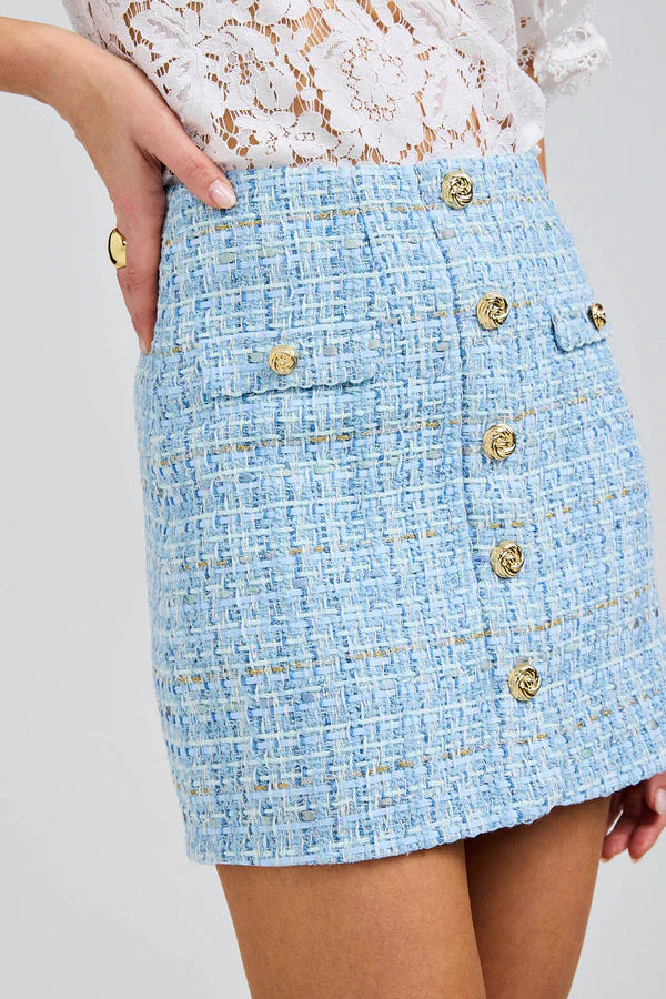 Generation Love - Jinny Tweed Mini Skirt - Sky Blue