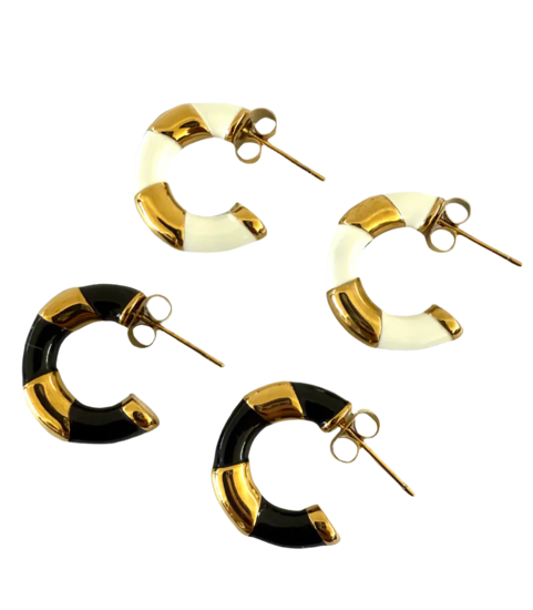 1975 Collection - Small Enamel & Gold Hoop Earrings