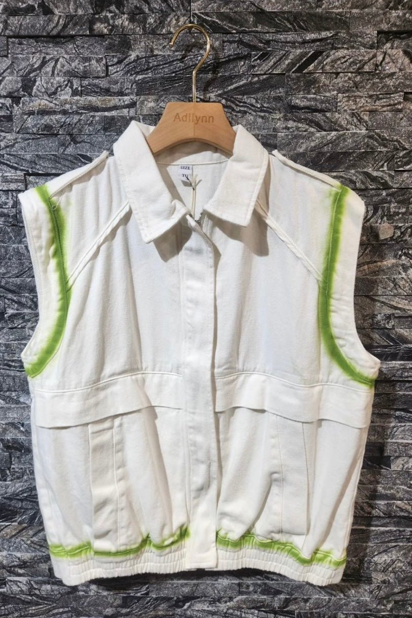 Neon Trim Cream Denim Vest