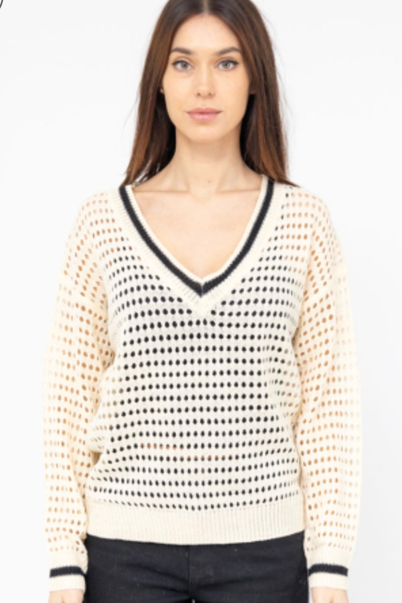 Cherry L/S V  Crochet Knit